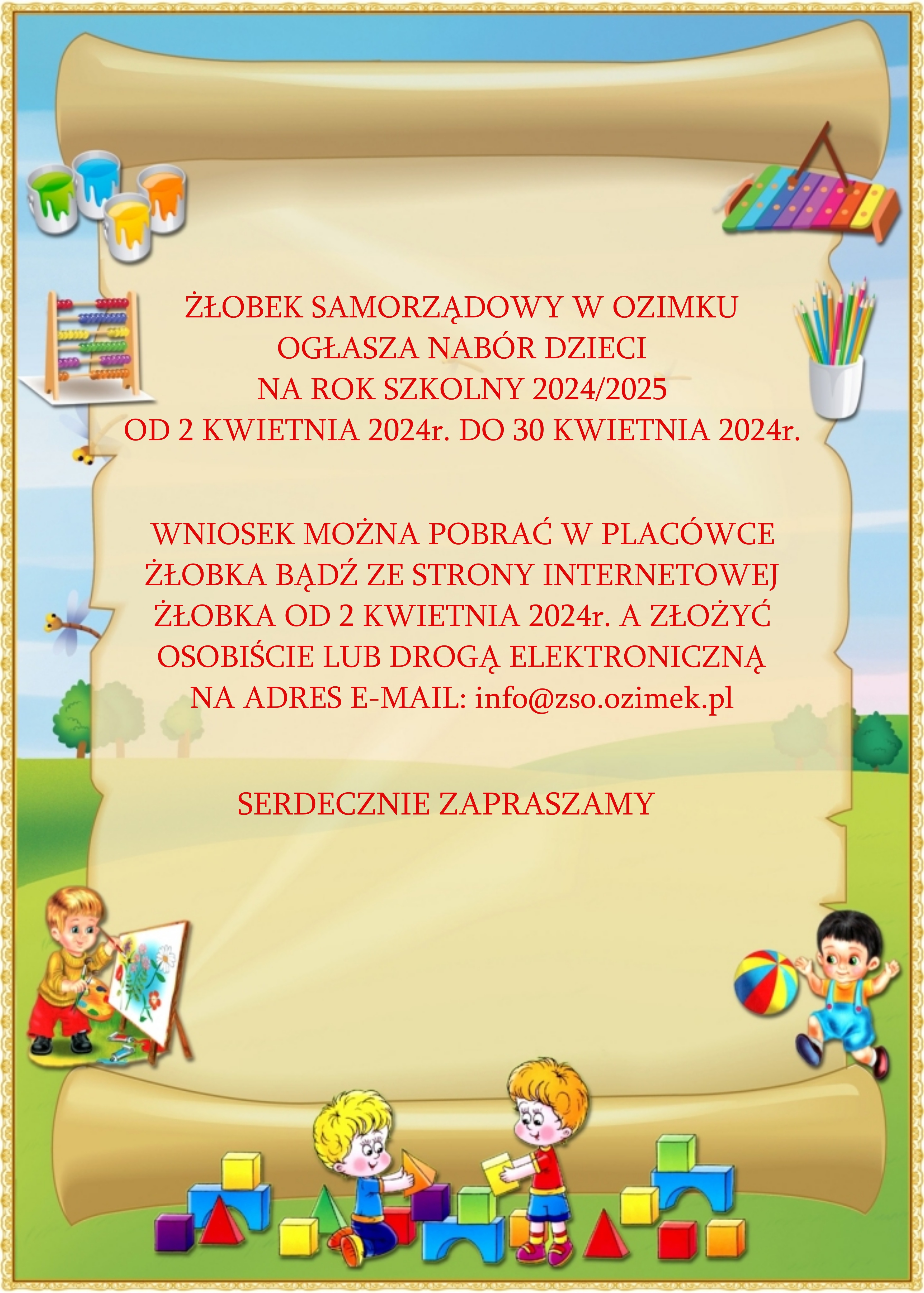 Zapisy do Żłobka na rok szkolny 2024/2025