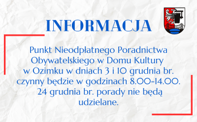 Działalność Punktu Nieodpłatnego Poradnictwa Obywatelskiego w grudniu 2024 r. 