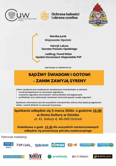 Bądźmy świadomi i gotowi – zaproszenie dla mieszkańców Gminy Ozimek