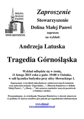 Zaproszenie na wykład SDMP pt. Tragedia Górnośląska
