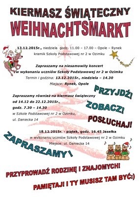 SP2 Ozimek: Zaproszenie na kiermasz i jasełka 2015