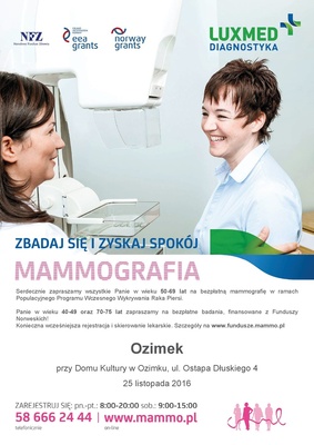 Bezpłatne badania w mammobusie dla kobiet w wieku 40-75 lat w Ozimku