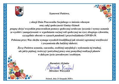 Życzenia z okazji Dnia Pracownika Socjalnego