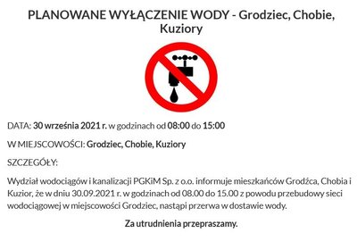 PLANOWANE WYŁĄCZENIE WODY - Grodziec, Chobie, Kuziory