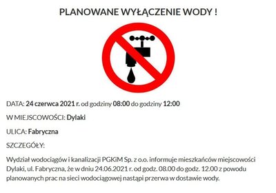 PLANOWANE WYŁĄCZENIE WODY !