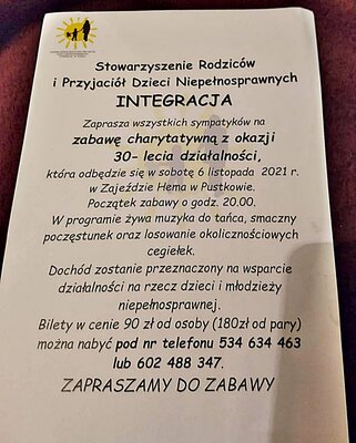 Stowarzyszenie INTEGRACJA z Ozimka zaprasza na imprezę charytatywną