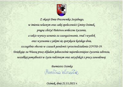 Życzenia z okazji Dnia Pracownika Socjalnego