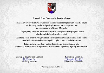 Życzenia z okazji Dnia Samorządu Terytorialnego