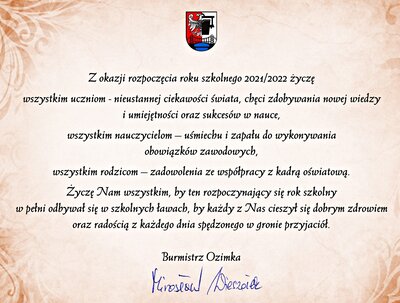 Życzenia z okazji nowego roku szkolnego 2021/2022