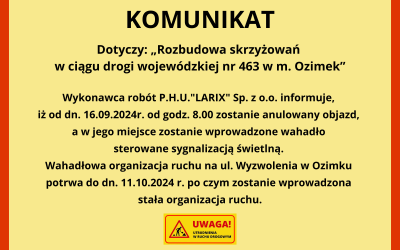 KOMUNIKAT DOT. BUDOWY RONDA W OZIMKU