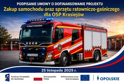 OSP Krasiejów podpisała umowę o dofinansowanie projektu zakupu samochodu i sprzętu ratowniczo-gaśniczego